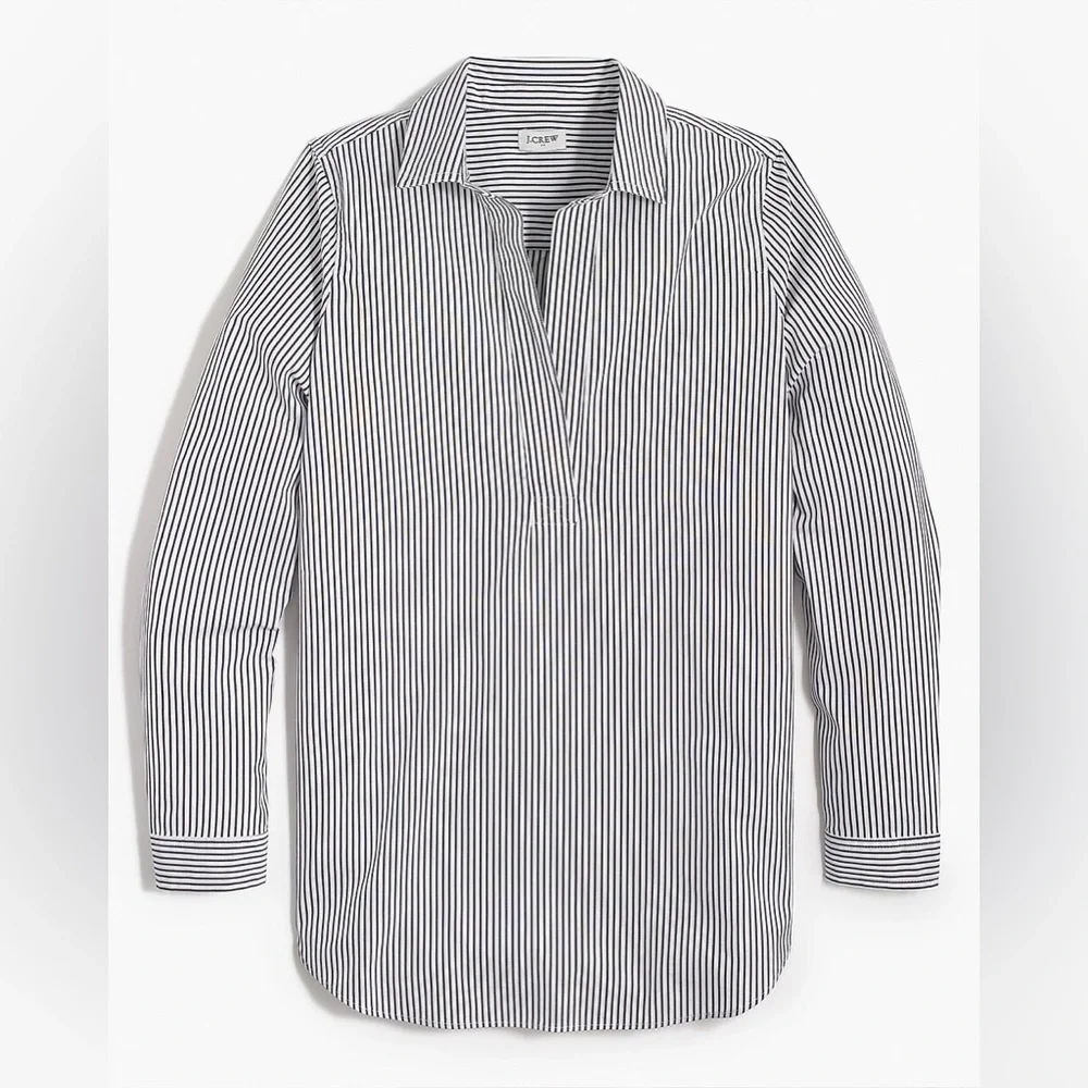 J.Crew Gray & White Striped Popover Shirt Women’s Large GUC - Picture 10 of 14